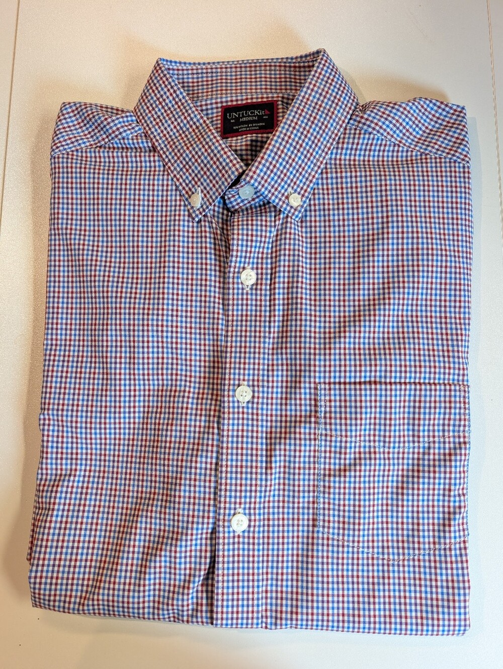 Untuckit Lorimar Slim Fit Red Blue Print Button Down Shirt Style 40123 Med. NWOT
